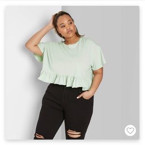 - EUC wild fable ruffle crew neck crop tee
